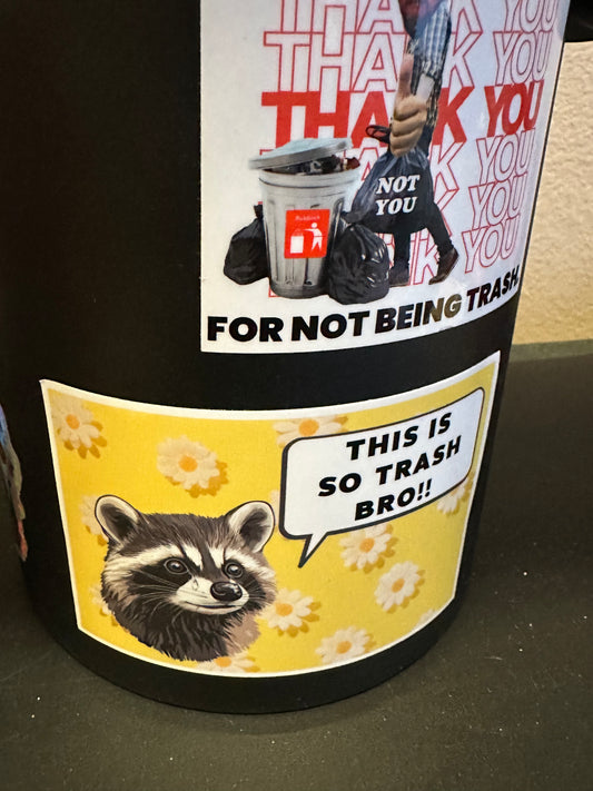 Sad Trash Panda Sticker – Funny Raccoon Car Decal with Floral Design, Cute Introvert Animal Gift, Waterproof Aesthetic Vinyl