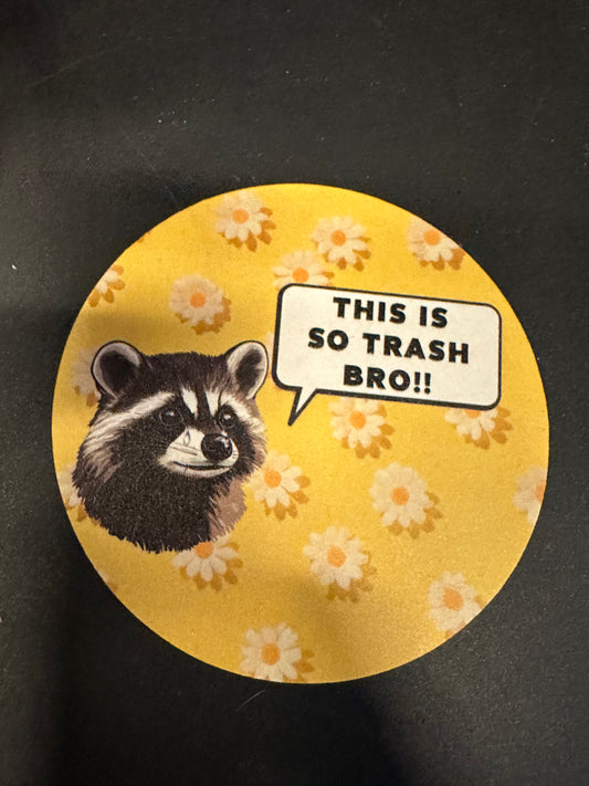 Sad Trash Panda Drink Coaster – Funny Raccoon Car Decal with Floral Design, Cute Introvert Animal Gift, Aesthetic Wood Pulp Board Recyclable