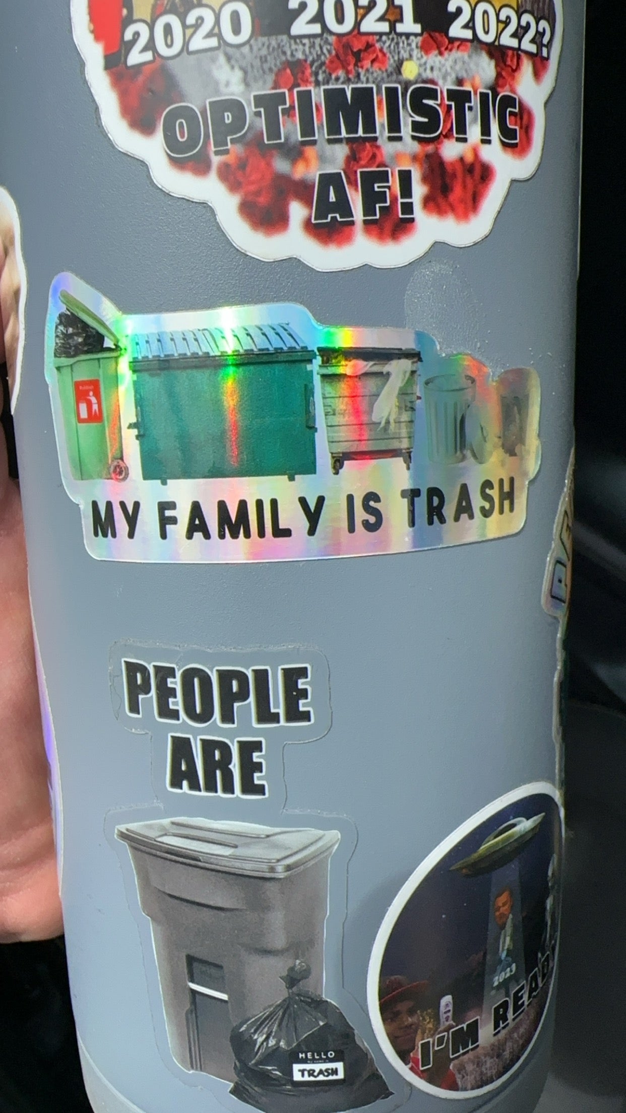 My Family Is Trash Vinyl Die Cut Holographic Sticker | Stick Figure Family Parody