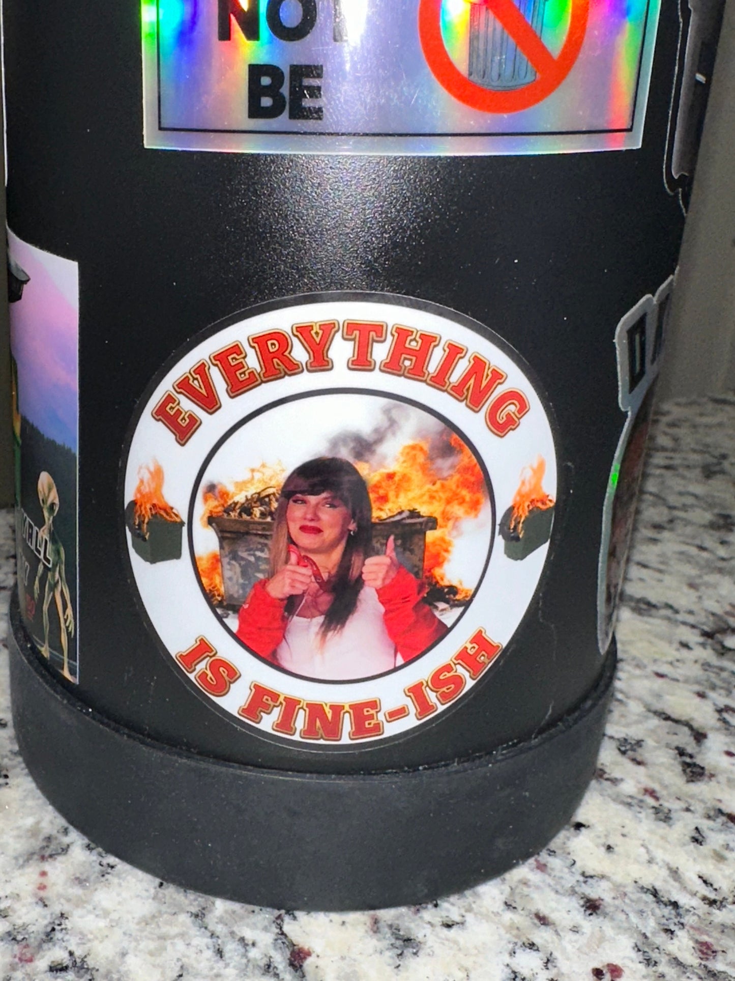 Everything Is Fine (ish) Vinyl Funny Sticker | Taylor Swift | Dumpster Fire